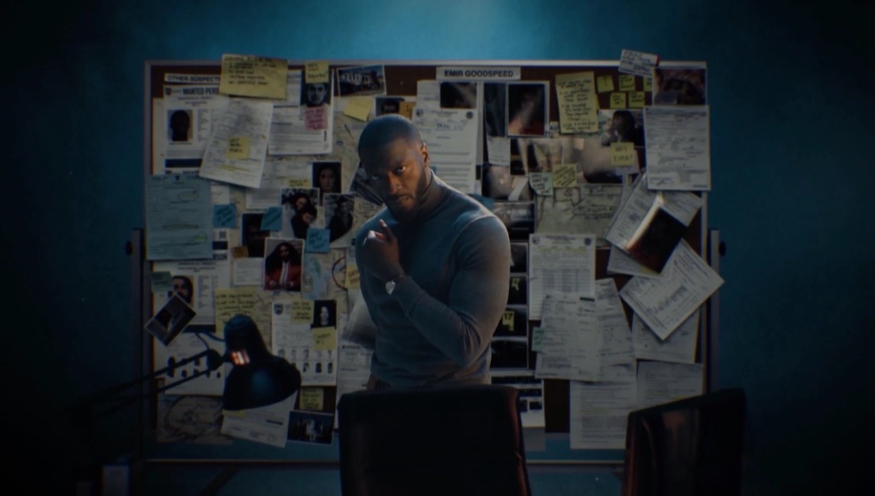 Cross for Prime Video: a detective in front of a wall of case files and photographs