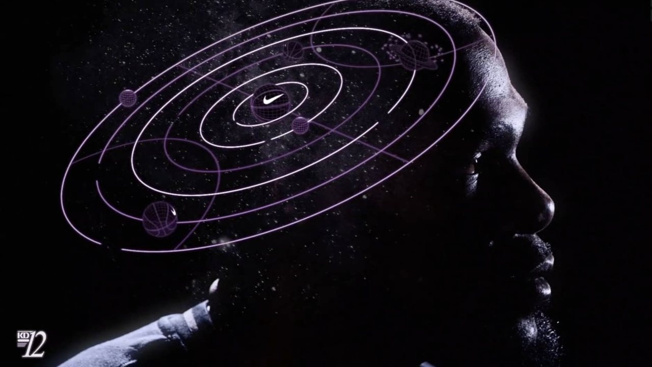 Nike Kevin Durant: profile in darkness with a traced planetary orbit
